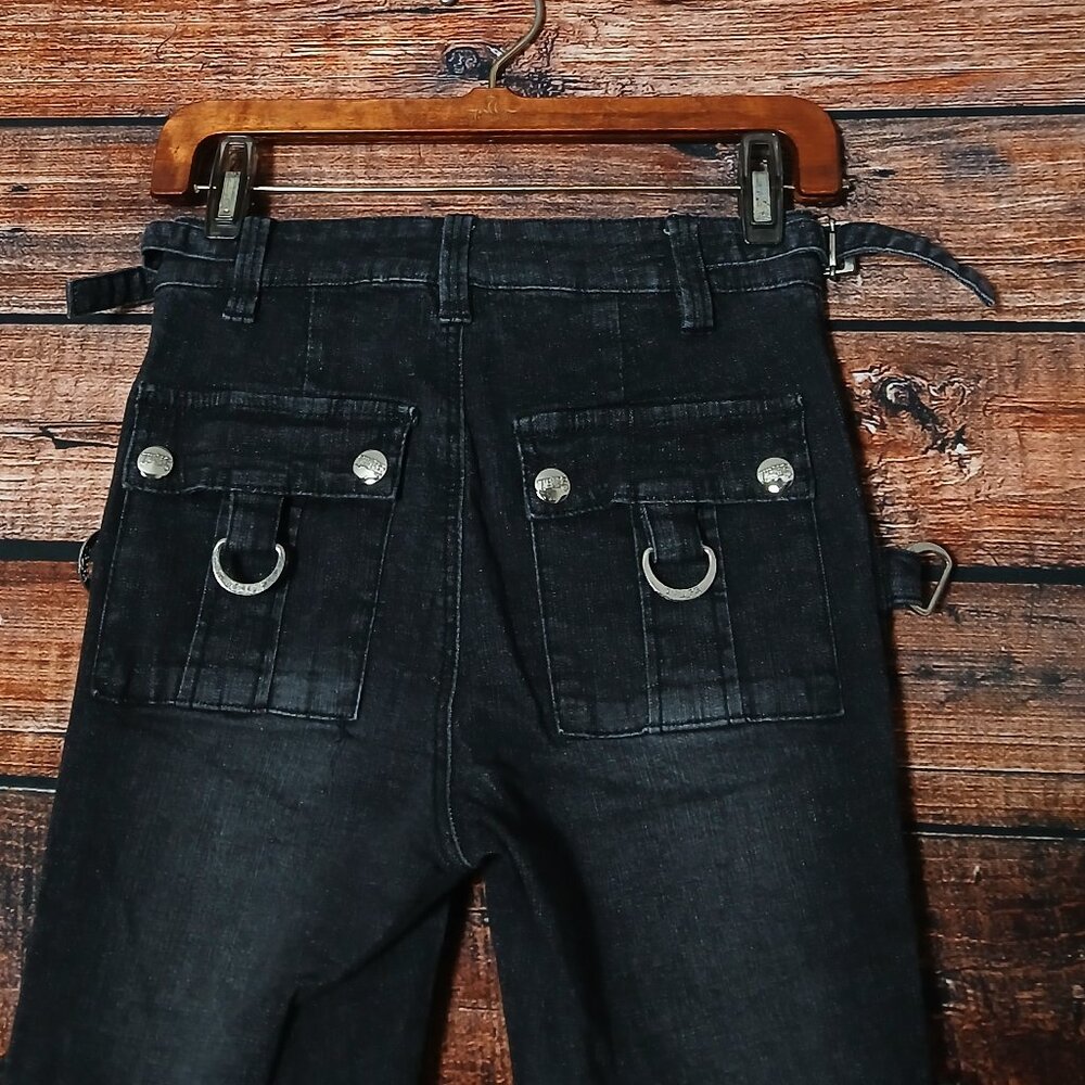 TRIPP NYC Daang Goodman Jeans 25 Night Rider Black Denim Zipper Buckle Stretch - Picture 6 of 10